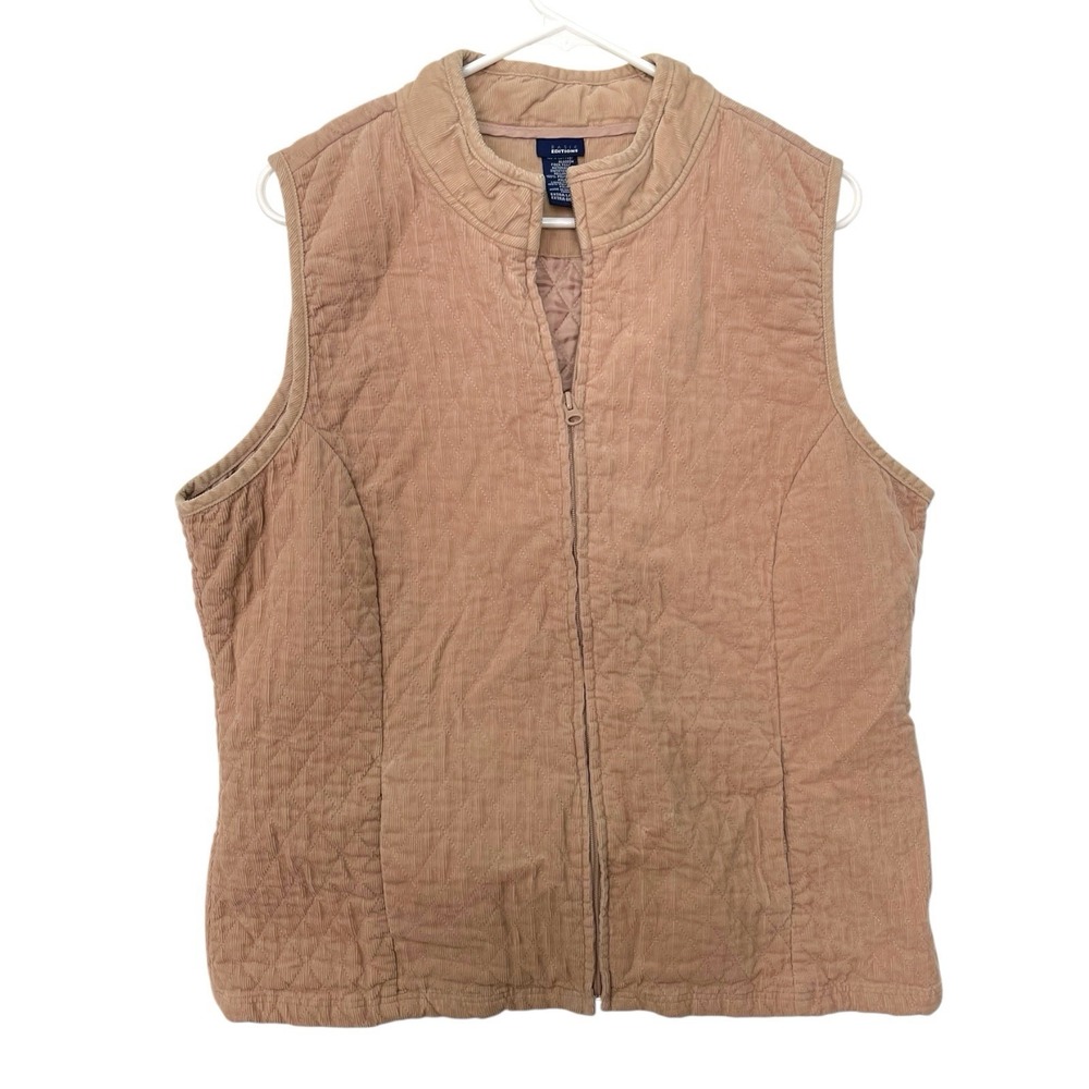 Basic Editions XL Tan Quilted Corduroy Zip Up Vest Gorpcore Coastal Grandmother